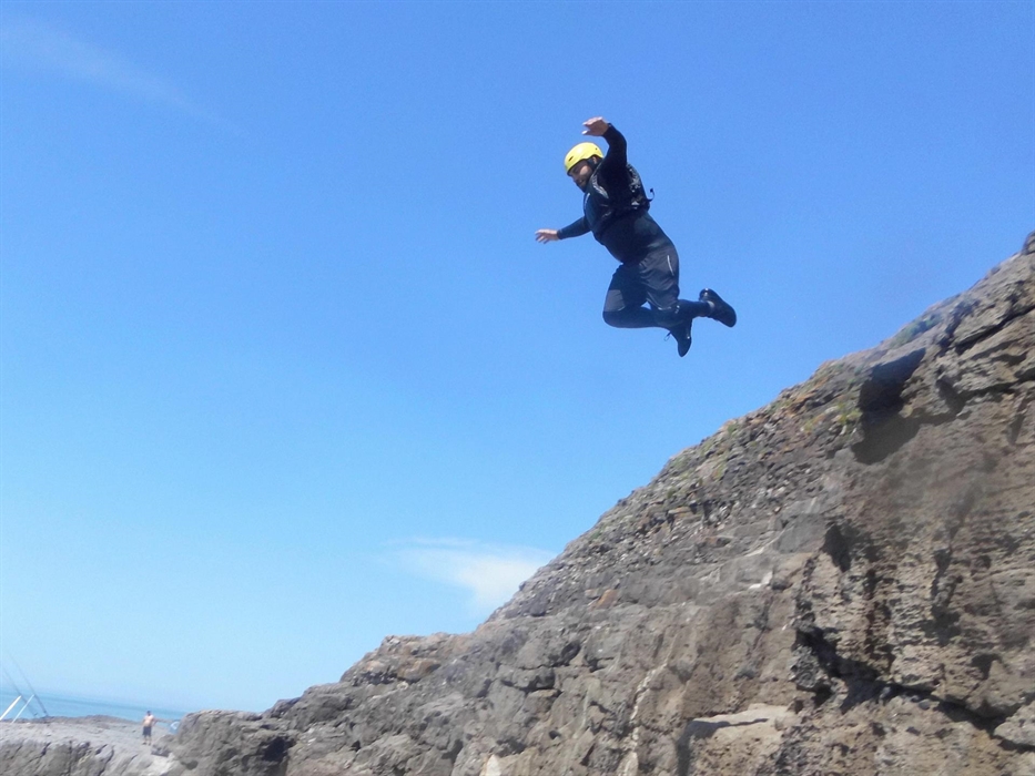 Coasteering close to Cardiff and Swansea on the South Wales Coastline, amazing cliff faces, stunning seas, jumps, caves, surges, wild swimming fantast