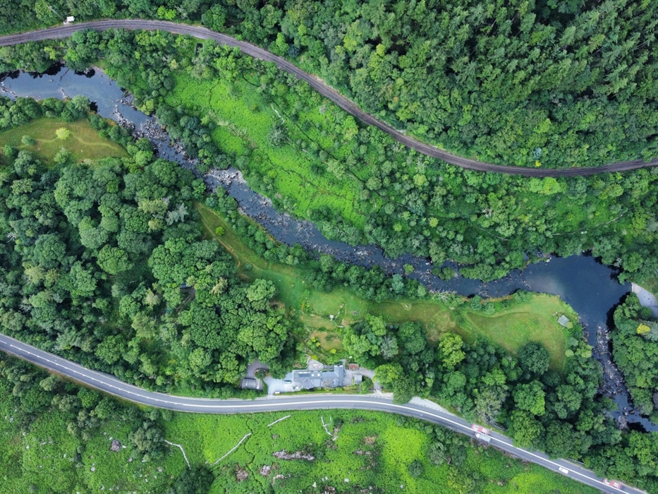 Aerial view of house and garden