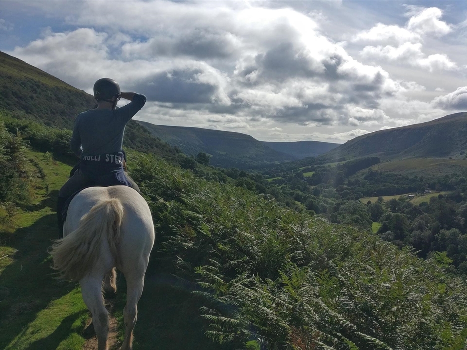 We go our riding regardless of the weather and have Half Day and Full Day treks available 6 days of the week. Here we are looking down the Vale of Ewy