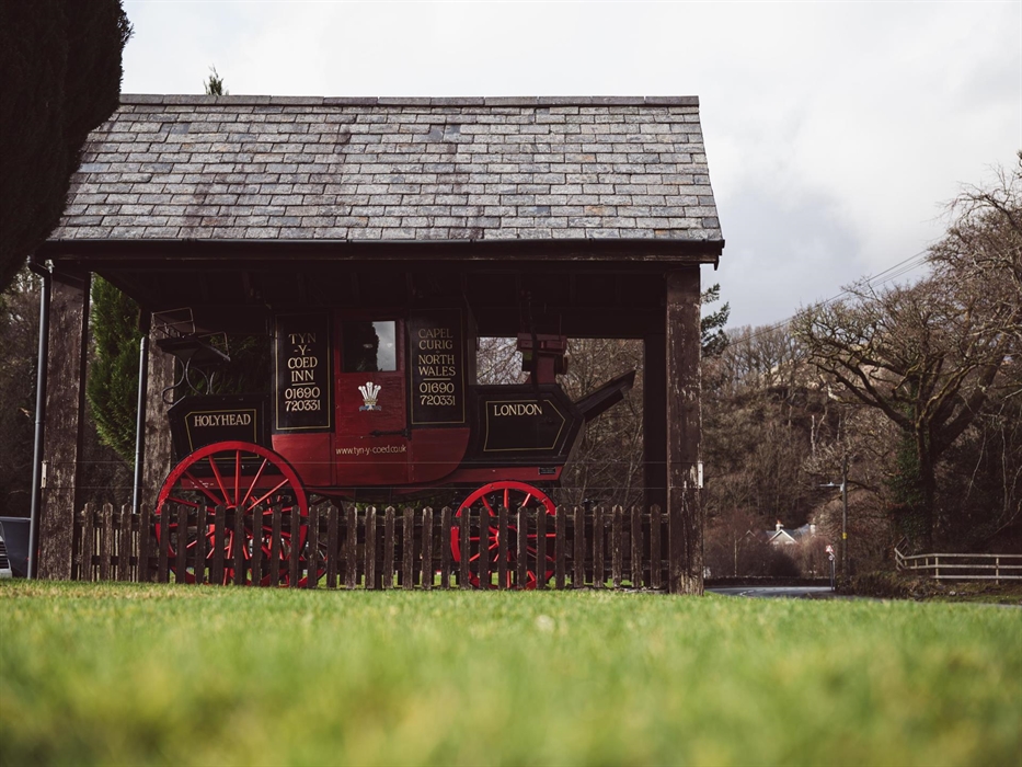 The iconic Tyn-y-Coed wagon sits outside