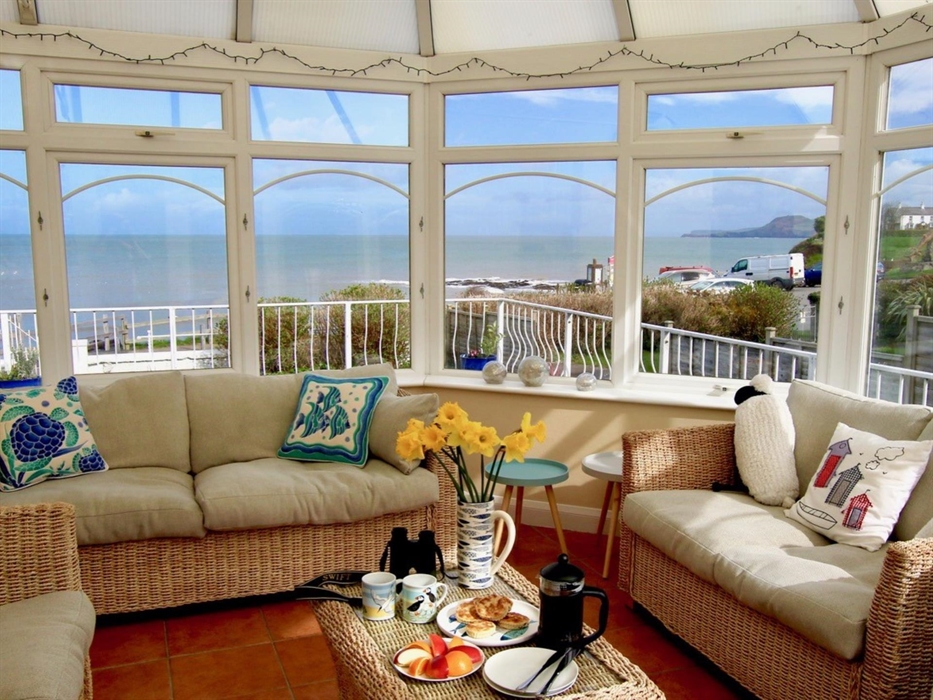 Panaoramic sea views over Aberporth and Cardigan Bay from the sunny conservatory