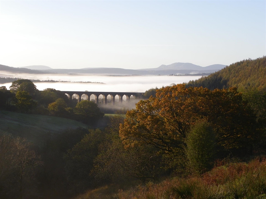 The View of the Cynghordy Viaduct with the Black Mountain and Brecon Beacons from the Patio and some of our bedrooms