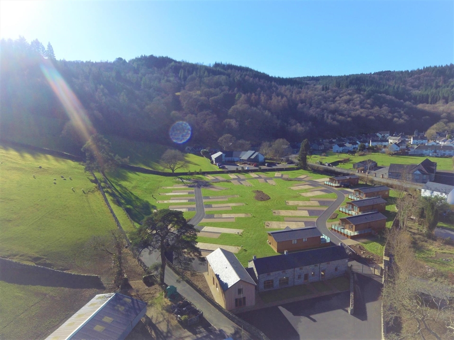 Aerial view Hendre Lodge Park Grounds and surrounding greenery and forest