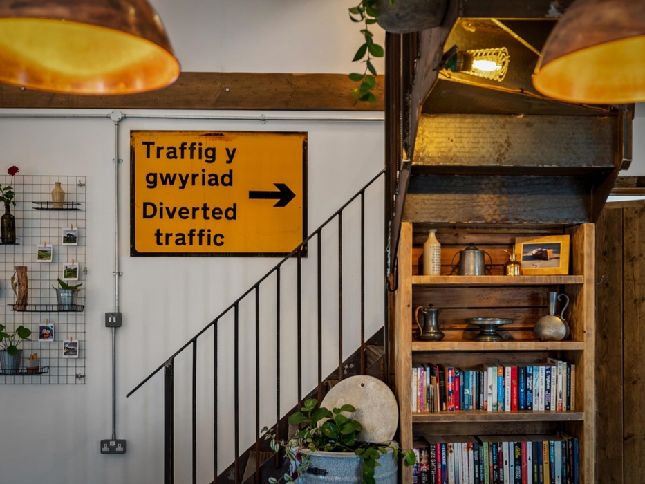 metal staircase leading to first floor family bathroom and superking/twin bedroom,