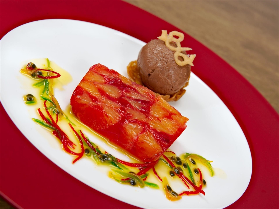 Blood Orange Terrine, Chocolate Parfait