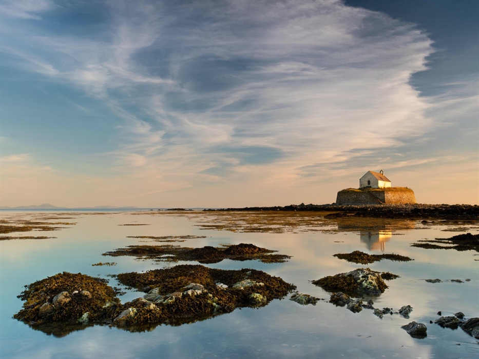 Placid Cwyfan Church and waterfront, Ty Croes, Wales
