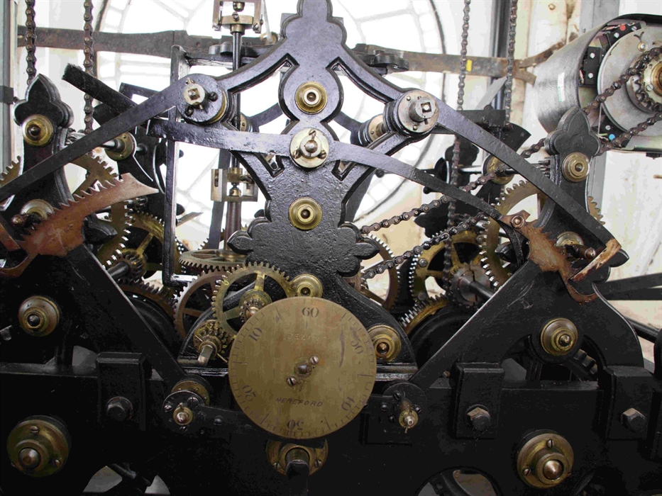 Photo of the interior of Knighton's town clock.