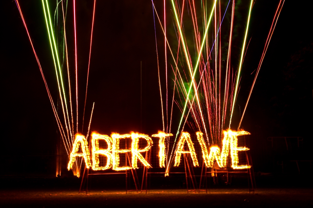 Lit up ABERTAWE and Fireworks at Swansea Fireworks Display