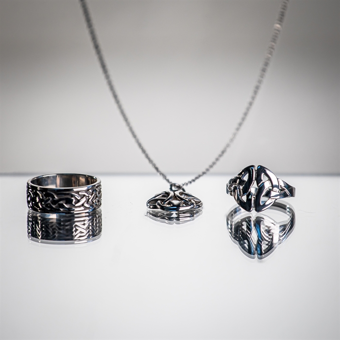 Celtic and contemporary jewellery hand crafted by Agau Jewellery Studio at Corris Craft Centre.