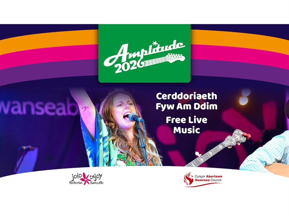 Amplitude 2026 - A singer on stage holding a guitar and singing into a microphone., with logos and graphics overlaid