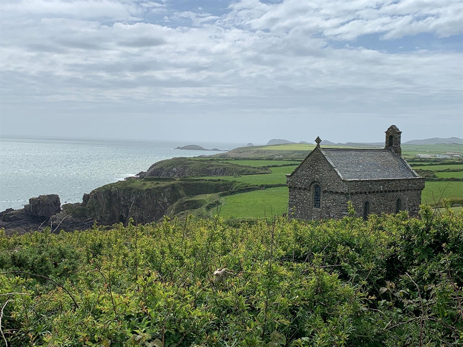 St Nons Chapel outside St Davids showing coastline and Ramsay Island in the back ground.