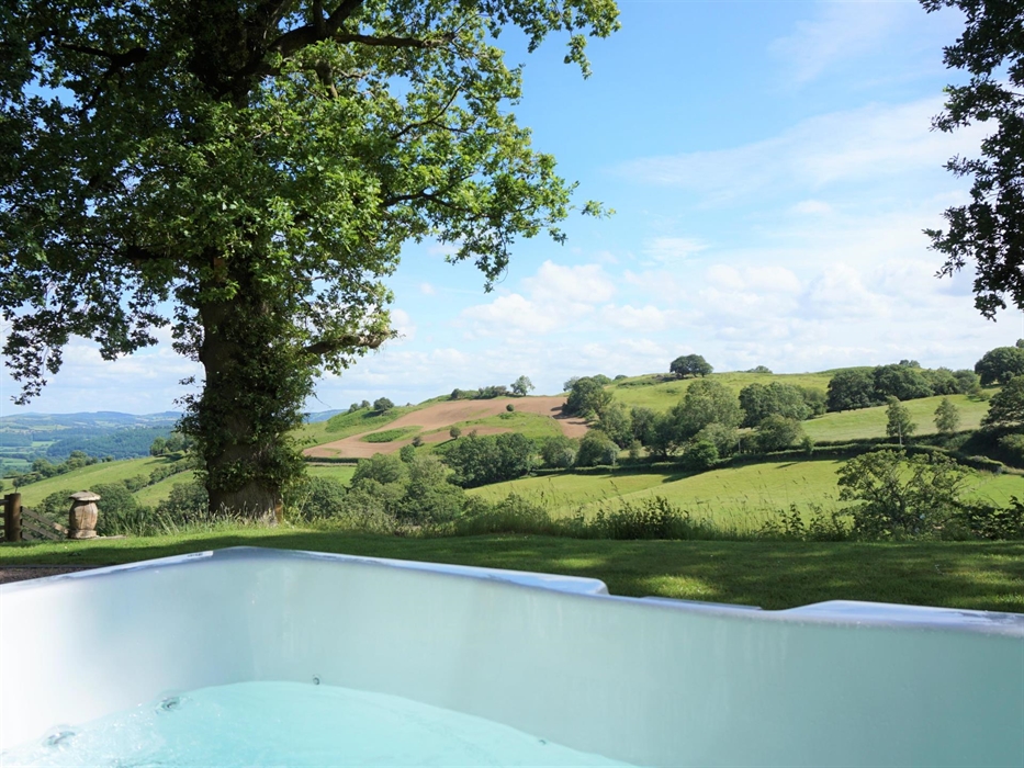Views from the private covered hot tub at Little Acorn