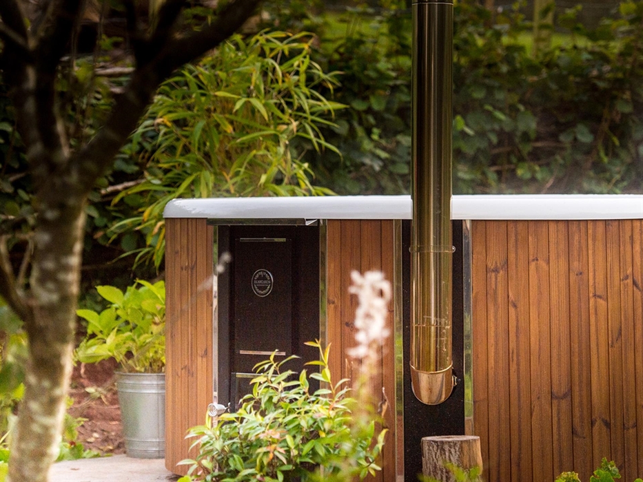 Wood-fired hot tub at Nantseren Glamping