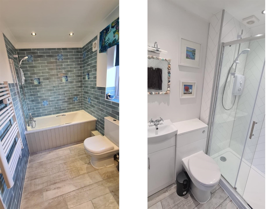 New Master bathroom, vanity unit, with a shaver socket, a bath with electric shower, and a shower bath tap too, perfect for kids.  The en suite is als