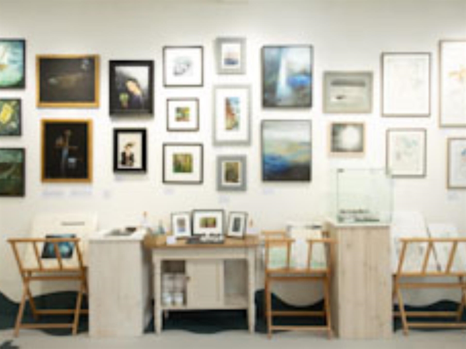 Inside the gallery with views of the artwork