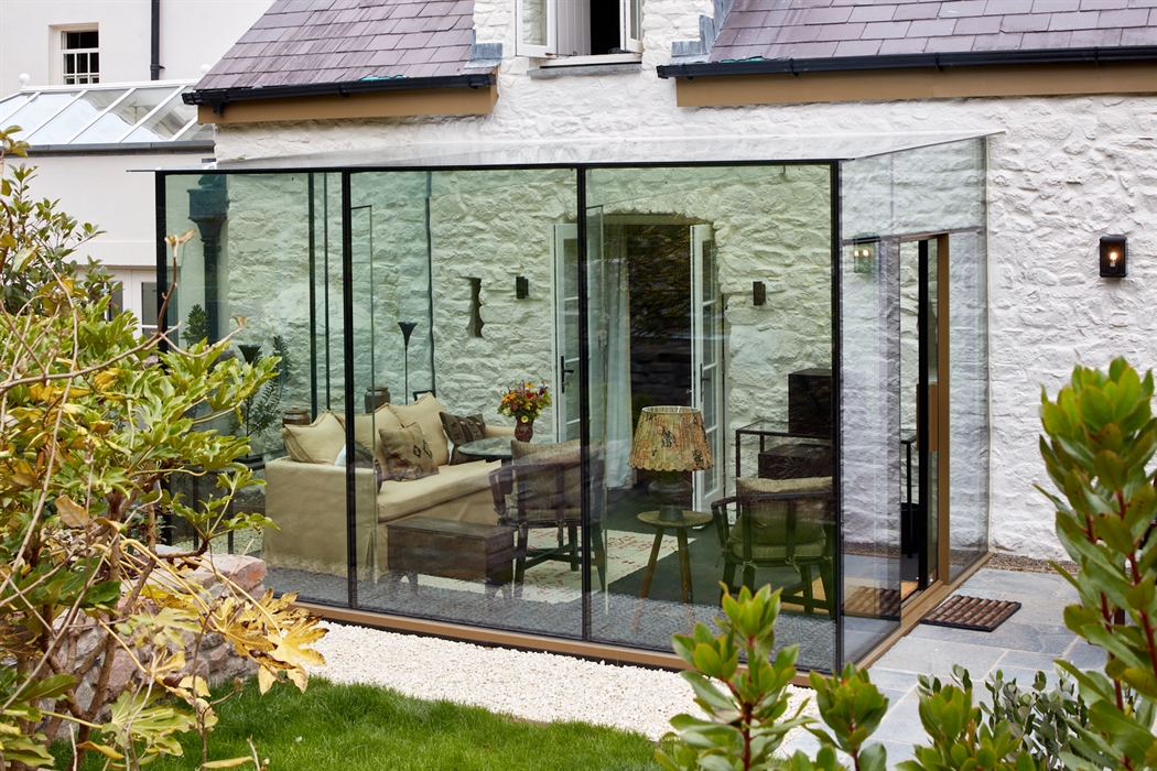 Hotel glass box seating area