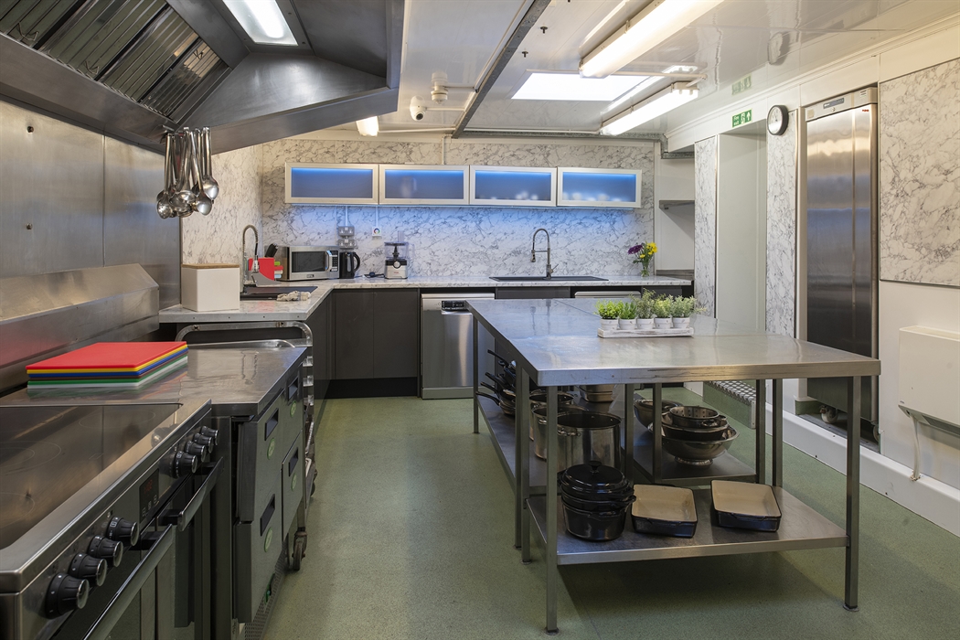 Our fully equipped kitchen with large prep table