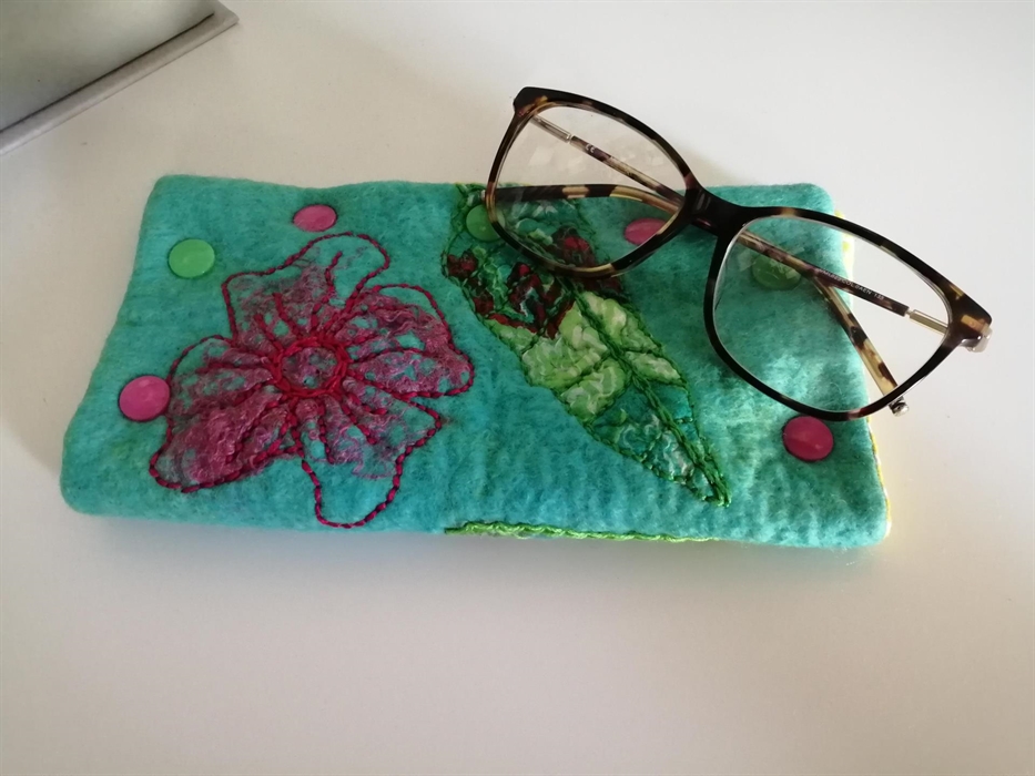 This beautiful spectacles case was made by a customer using felt she had produced at one of Rhoda Luzio's workshops