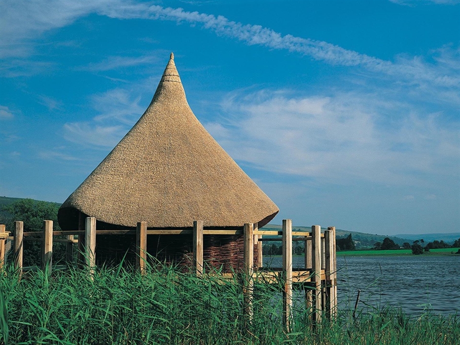 Brecon Beacons Cycling holidays ; surprising celtic history on cycling holiday.  This is a crannog, a royal residence on on Llangorse Lake
