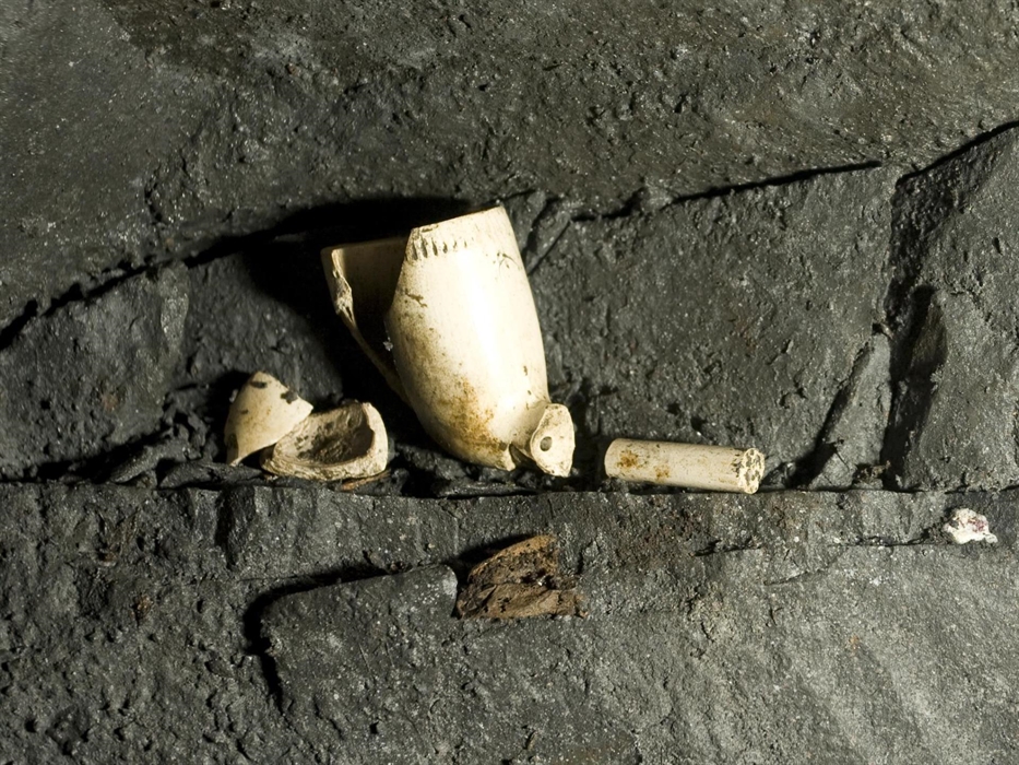 A Slate Miner's clay pipe found in the Braich Goch Mine with Corris Mine Explorers