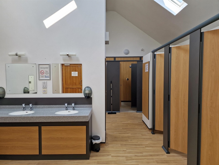 internal picture of toilet and shower block