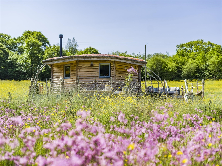 The Cabin at Erwain Escapes nestled in a Wild Flower meadow, Glamping Cabin Carmarthenshire with Hot Tub.jpg