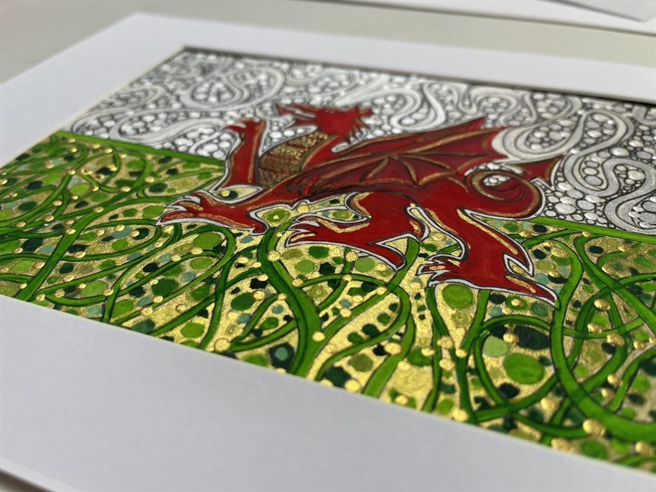 Yr Draig Goch by Sammi Wilson Art at Corris Craft Centre. Sammi is a mixed media artist and photographer and you can visit her studio at the Corris Cr