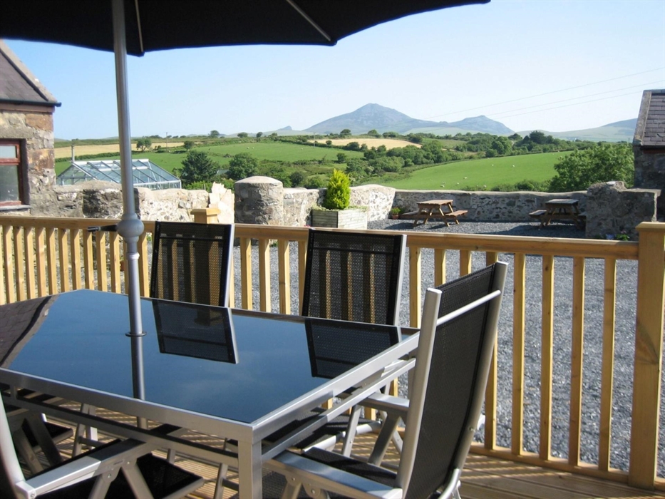 View of Yr Eifl from Delfryn's outdoor seating area