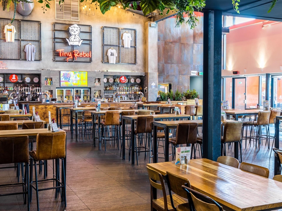 Inside the Tiny Rebel taproom.