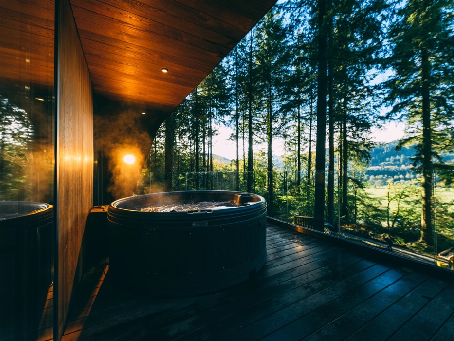 Hot tub with forest views