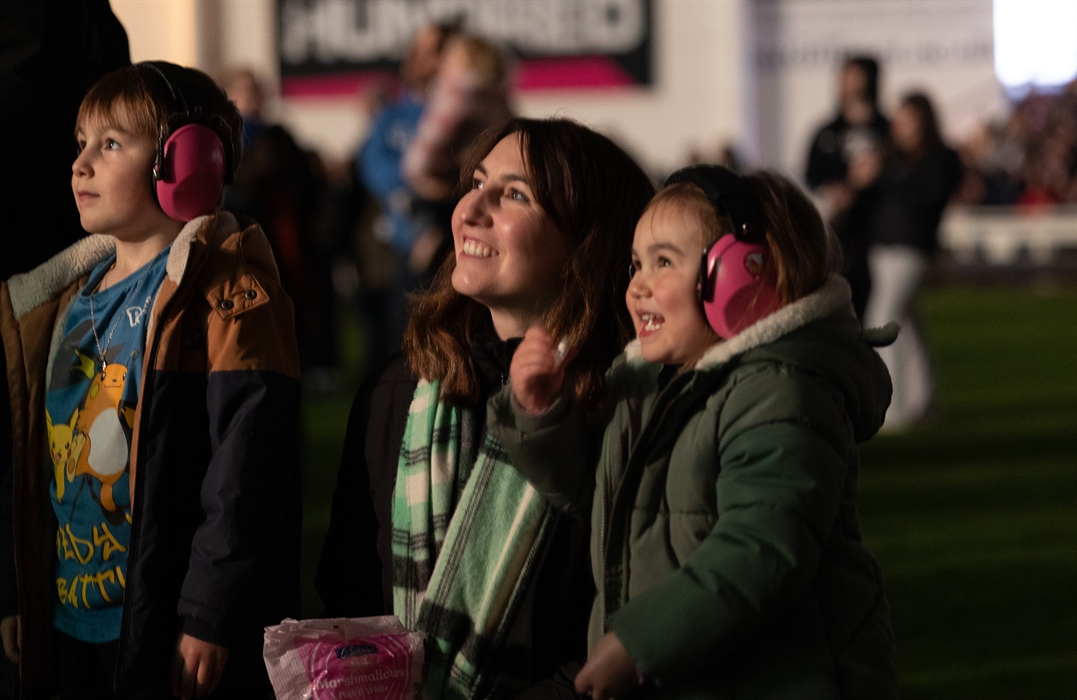 Family watching fireworks display