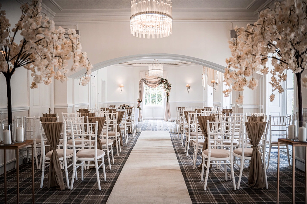 Wedding setup at Rossett Hall Hotel.