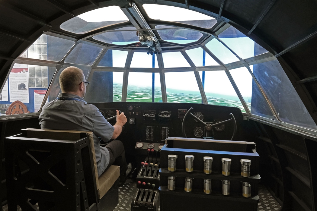 Inside the simulated cockpit of a World War II Sunderland flying boat