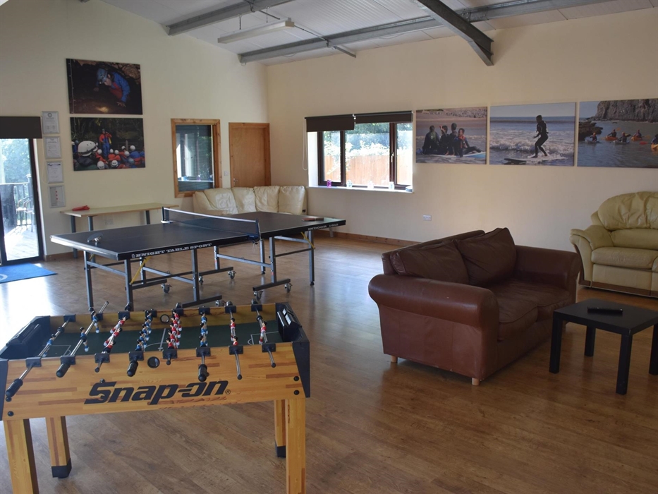 Accessible throughout the day.
Table tennis, table football, seating and plasma TV