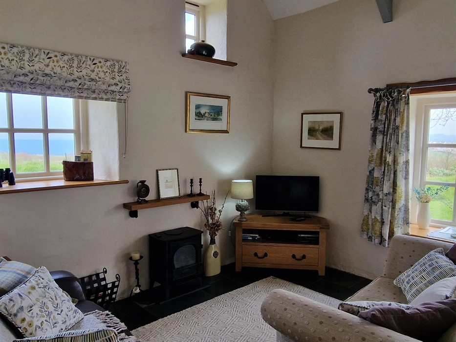 Pencaer Cottage - Lounge with sea and garden views (dual aspect)