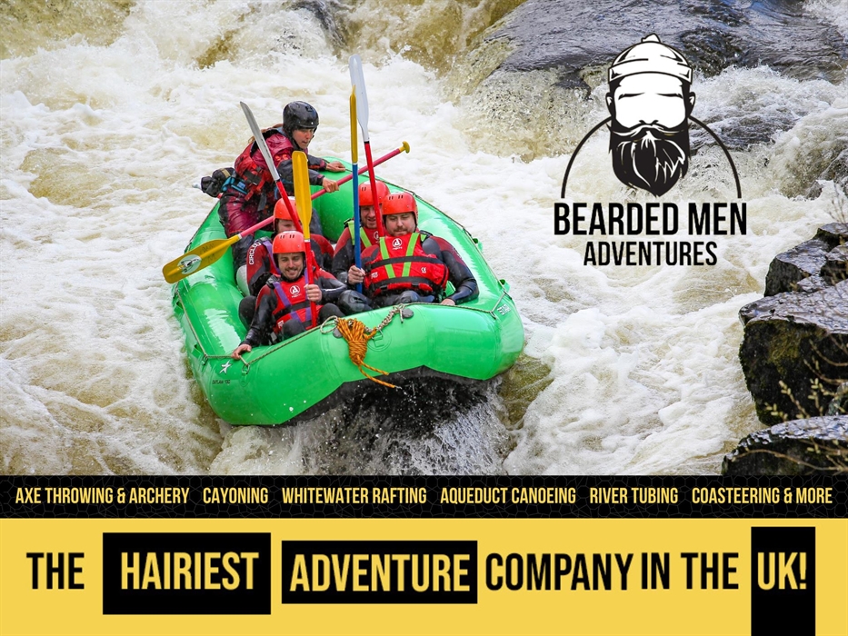 Bearded men adventures, White water rafting town falls Llangollen