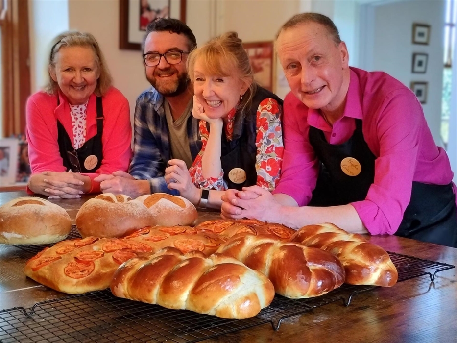 The class relaxes with Highs & Loaves founder Warren Carr - who runs all the classes - after a morning of making a range of healthy, tasty breads from
