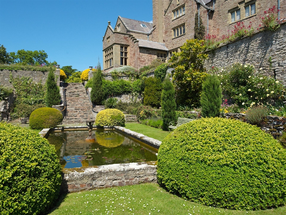 Bodysgallen Hall and lily pond