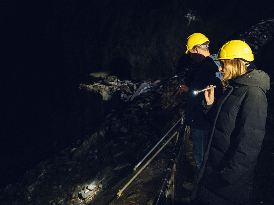Looking down into a lower level of the old Welsh slate mine with Corris Mine Explorers