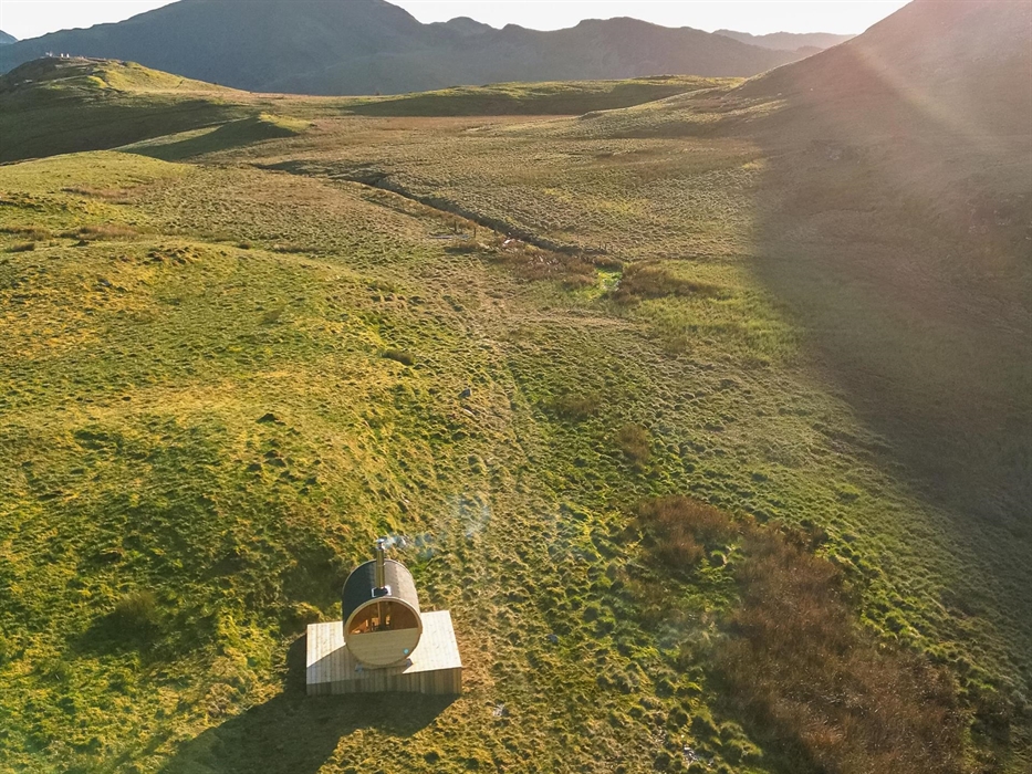 Wood-fire sauna set high on the moorland with views of the valleys and mountains.