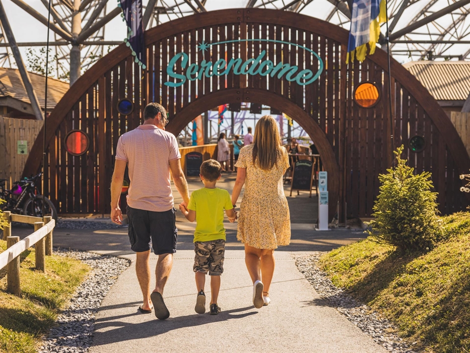 An image of a family walking into the Serendome during the Summer Festival celebrations.