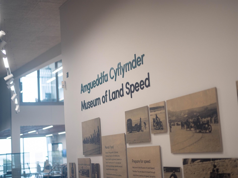Museum of Land Speed entrance and images of Guy Martin and Sir Malcolm Campbell