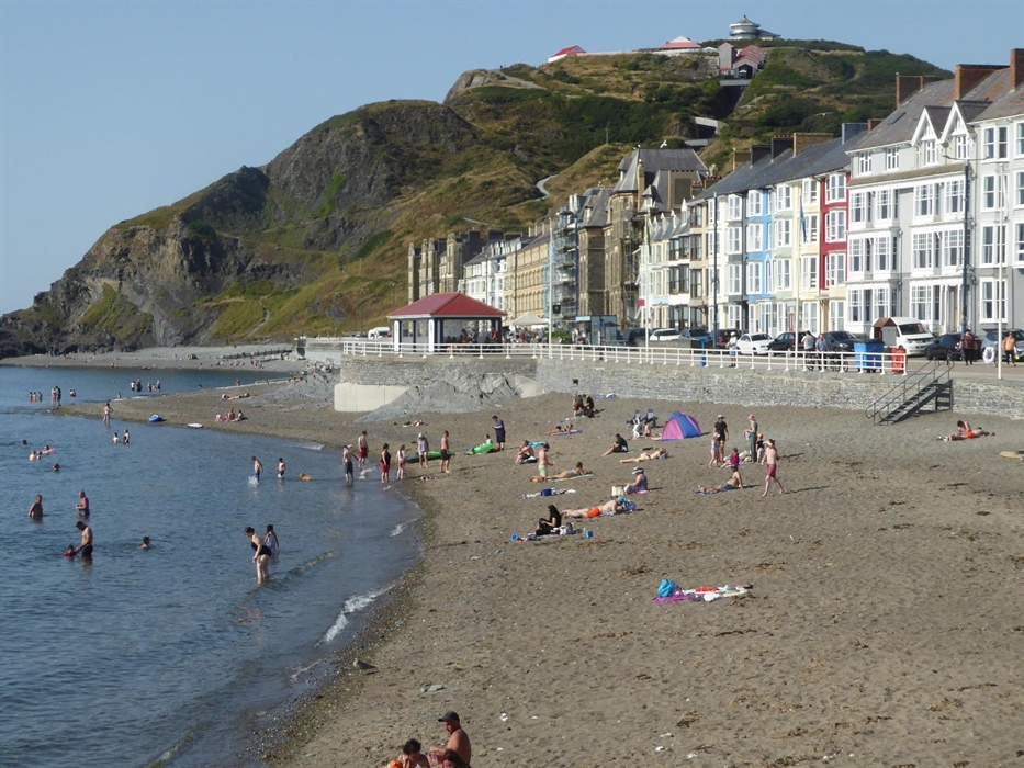 View of the Aberystwyth seafront and Constitution Hill