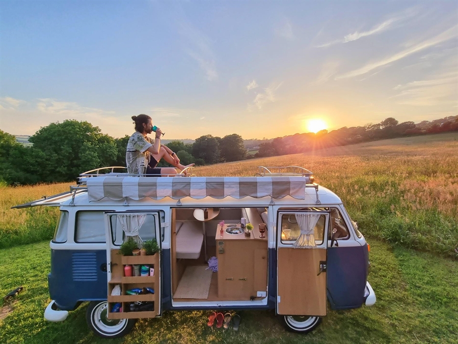 Enioy the sunsets from our secluded camper van pitches positioned in their own wildflower meadow.