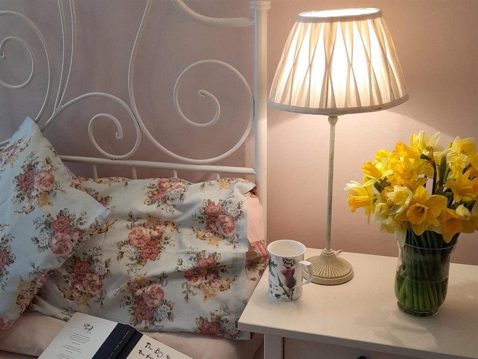 Relaxing in a comfy king size bed with a good book and good reading light