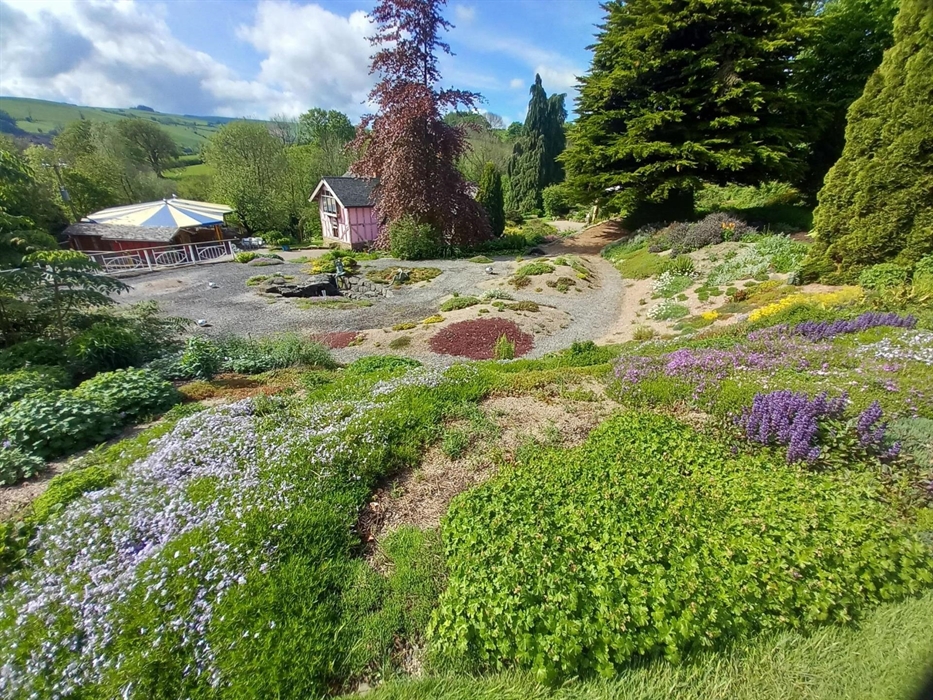 The picture shows the natural planting style typical for most of Cwm Weeg Gardens, very much influenced by natural landscapes