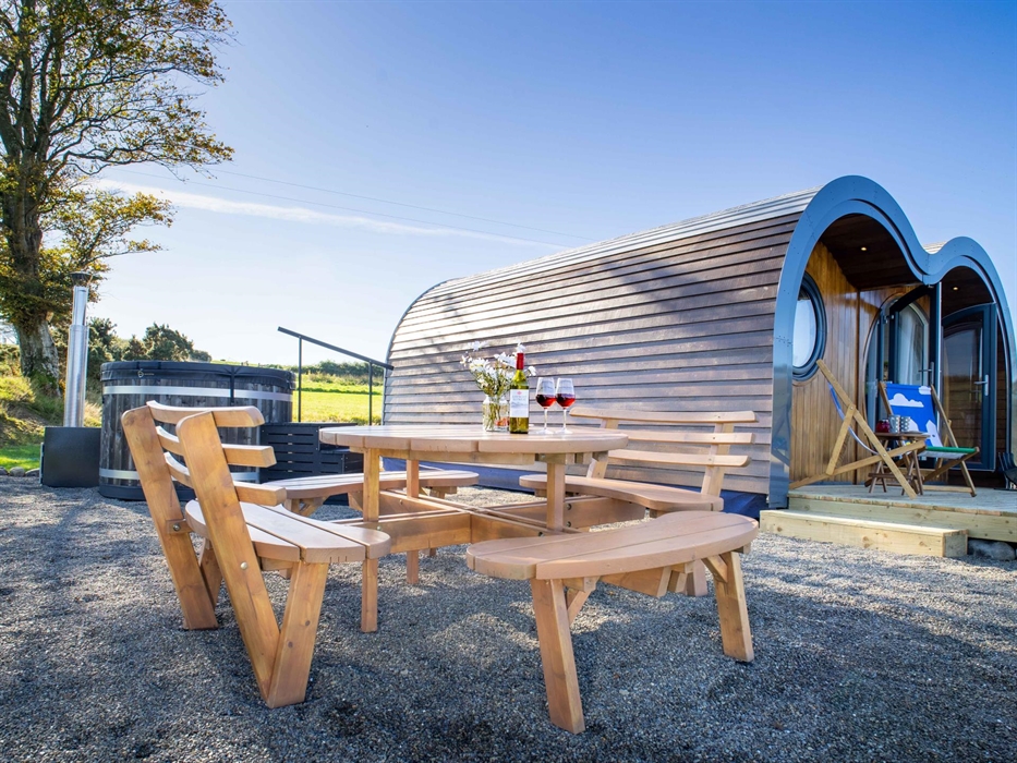 Lets Glamp Retro Luxury Glamping in West Wales - Madonna from the picnic table