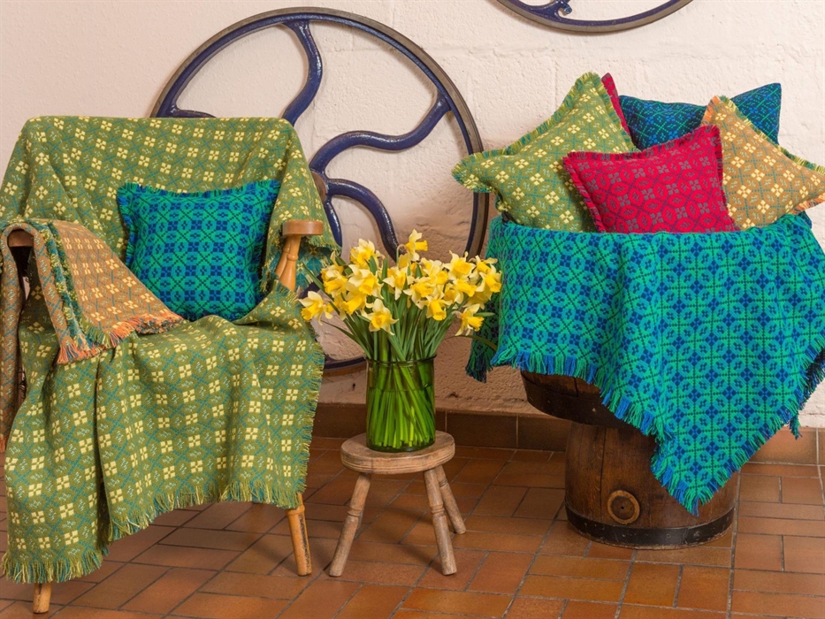 Welsh tapestry small patterns in throws and cushions