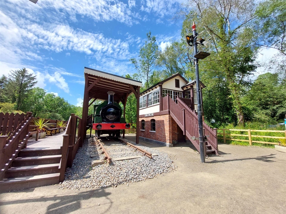 Margaret steam engine and Sarnau signal box on display at Scolton Manor