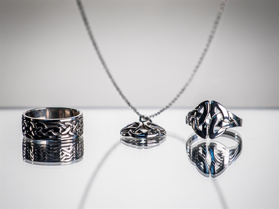 Celtic and contemporary jewellery hand crafted by Agau Jewellery Studio at Corris Craft Centre.